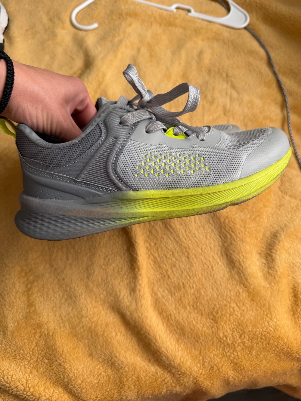 BCG boys size 4.5 D grey and‎ yellow/green tennis shoes